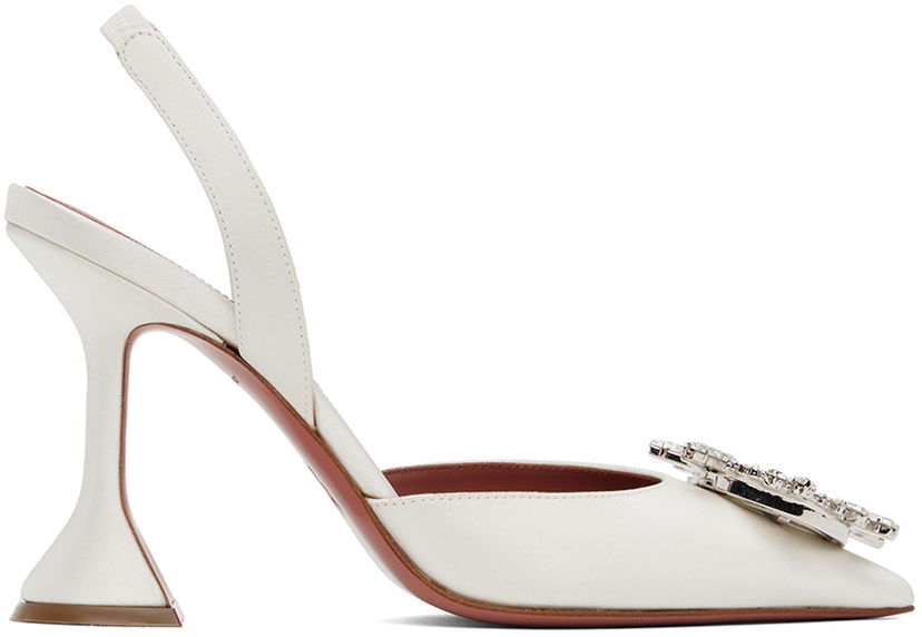 Кросівки та взуття Amina Muaddi Sling Back Heels With Crystal Buckle білий | BEGUM SLING CL SATIN