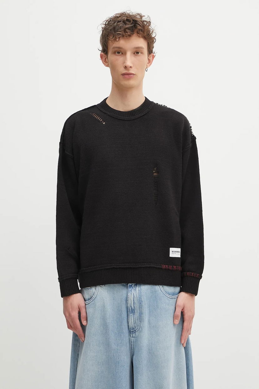 Cветр Neighborhood NEIGHBORHOOD Savage Crewneck Distressed Sweater чорний | 242FUNH.KNM01