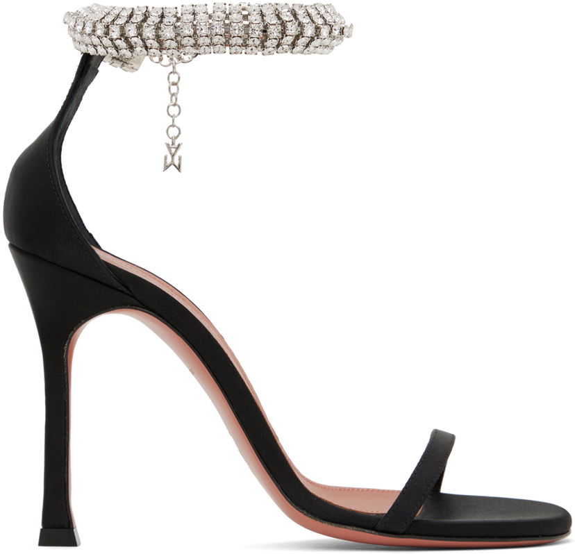 Ювелірні вироби Amina Muaddi Amina Muaddi Iman Crystal-Embellished Satin Heeled Sandals чорний | IMAN SANDAL SR SATIN