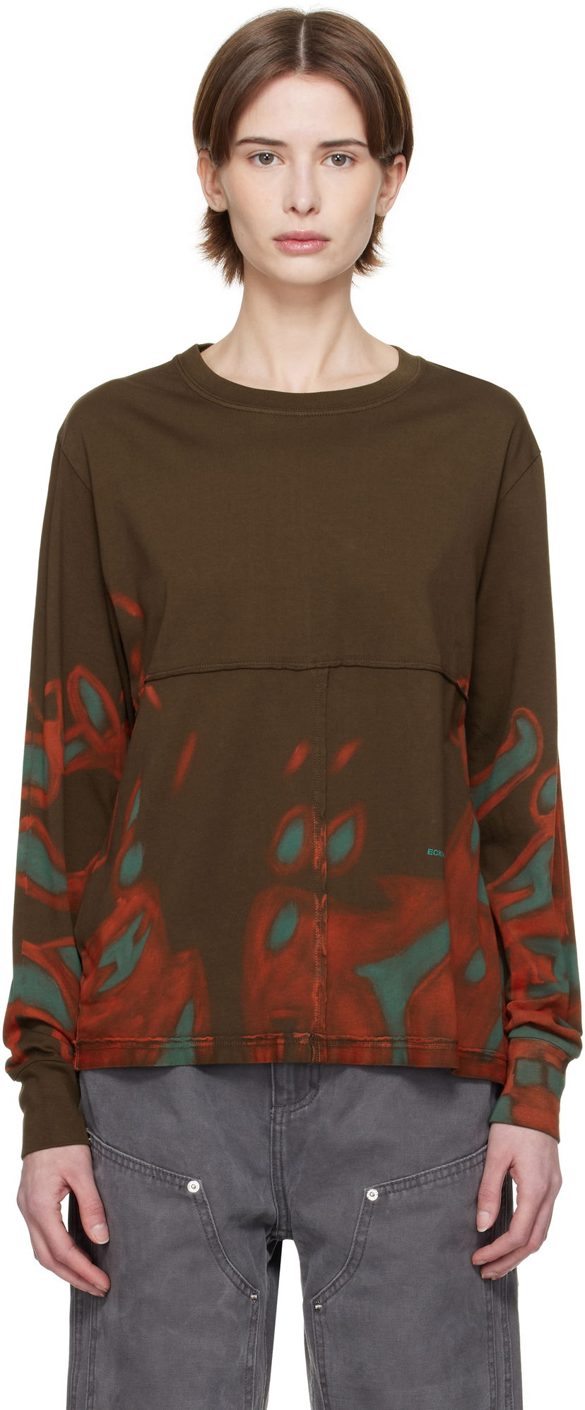 Футболка Eckhaus Latta Eckhaus Latta Lapped Long Sleeve T-Shirt Коричневий | 302-EL-PS25-O -