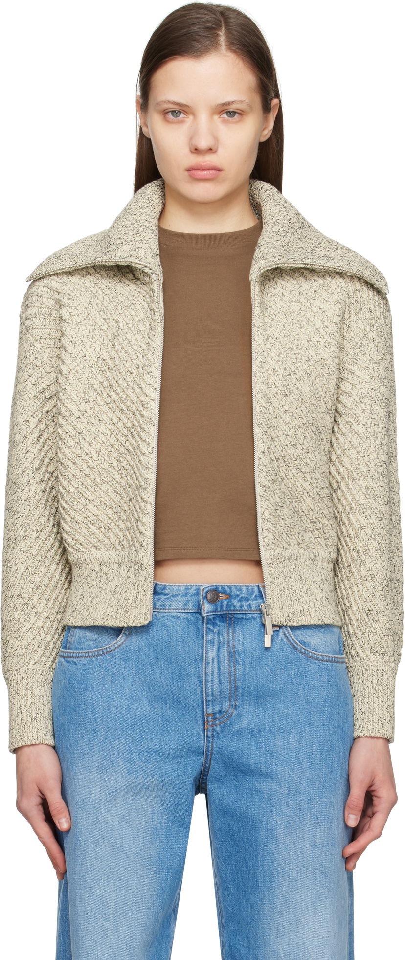 Cветр FERRAGAMO Ferragamo Cotton Diagonal Rib Knit Sweater бежевий | 780976