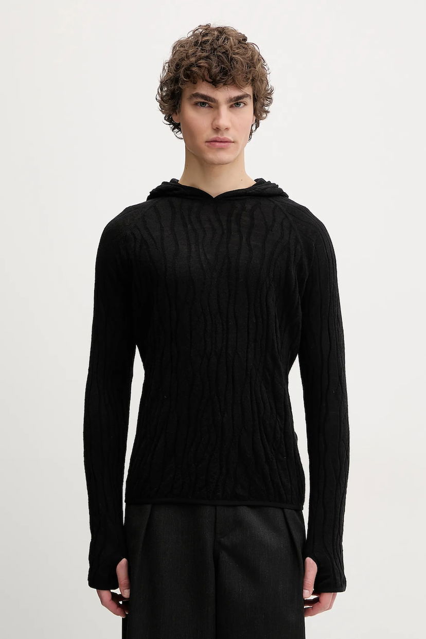 Cветр HELIOT EMIL Heliot Emil Lightweight Textured Hoodie чорний | SS25.M.07.070.BLK01