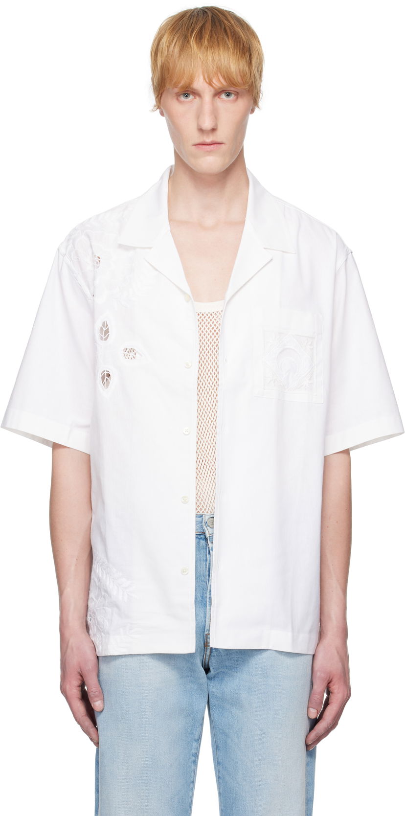 Сорочка Marine Serre Marine Serre Regenerated Linen Bowling Shirt білий | USI016A UWOV0007