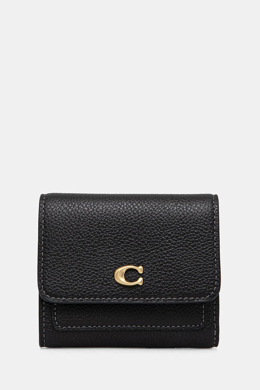 Гаманець Coach Pebbled Leather Mini Flap Wallet чорний | CAO13