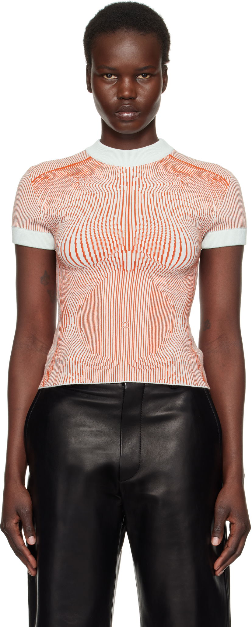 Футболка Jean Paul Gaultier Jean Paul Gaultier Morphing Pinstripes Jacquard Knit T-Shirt Помаранчевий | 25/33-F-TS110-M084-4215