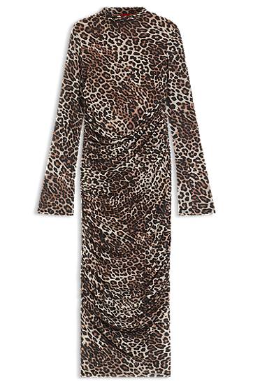 плаття BOSS Leopard Print Gathered Midi Dress Коричневий | 50546239