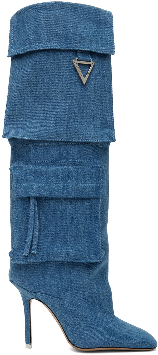 Одяг The Attico Attico Sienna Denim Cargo Knee-High Boots Синій | 238WS656 D001