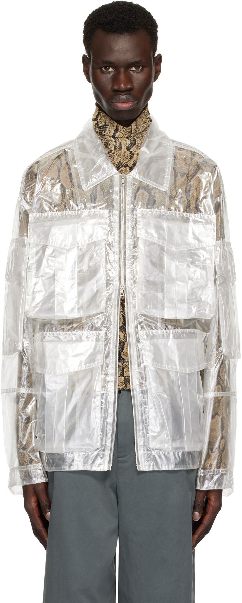 Пальто Dries Van Noten Dries Van Noten Transparent Nylon Patch Pocket Jacket білий | 251-020529-1257