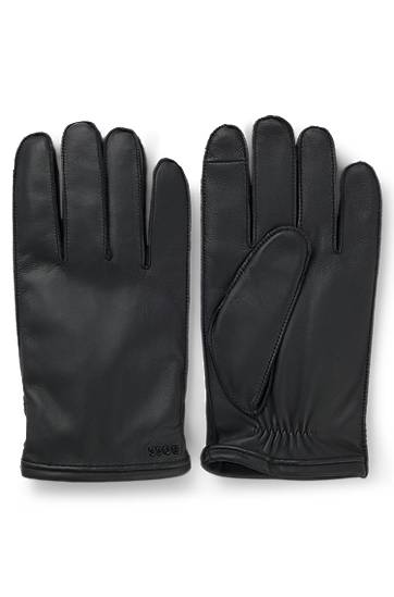 Рукавички BOSS Grained-leather gloves with wool lining and touchscreen compatibility чорний | 50526680, 0