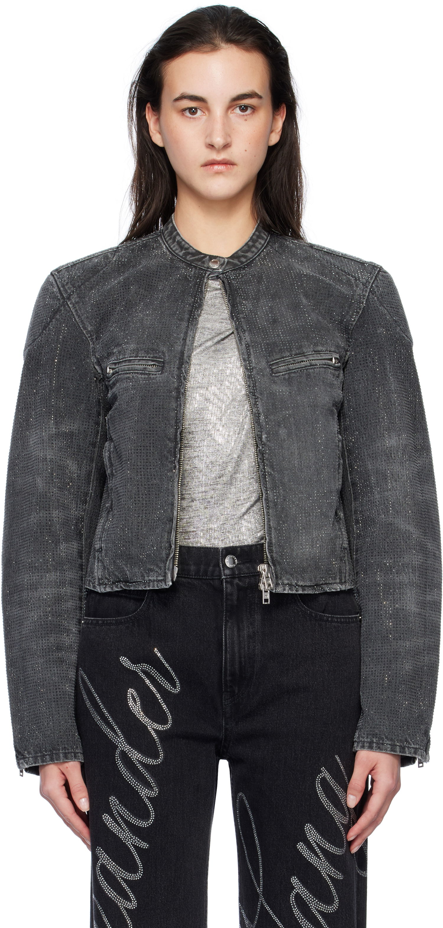Куртка бомбер Alexander Wang Crystal Embellished Moto Jacket чорний | 1WC4242492, 0