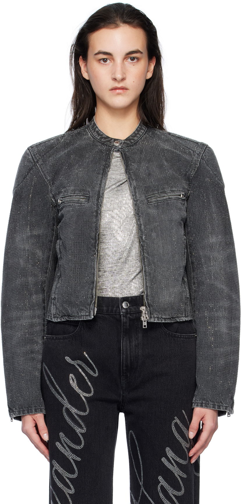 Куртка бомбер Alexander Wang Crystal Embellished Moto Jacket чорний | 1WC4242492