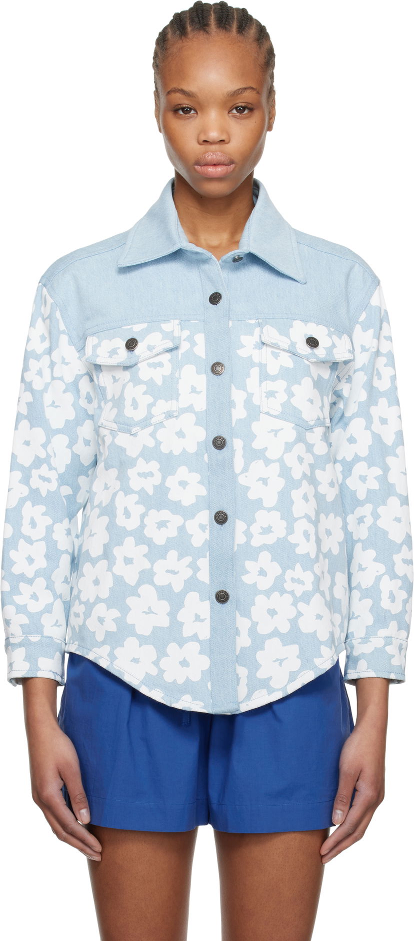 Сорочка MSGM MSGM Floral-Print Denim Shirt Синій | 3841MDE231 257272