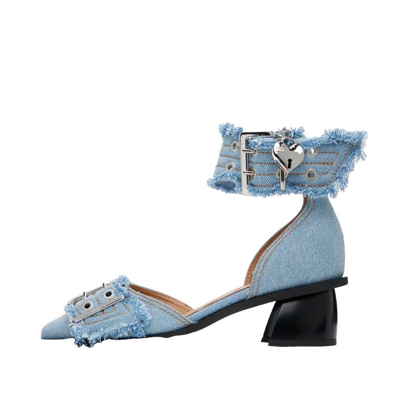 Кросівки та взуття GANNI GANNI Denim Buckle Open Cut Heels Синій | S2942