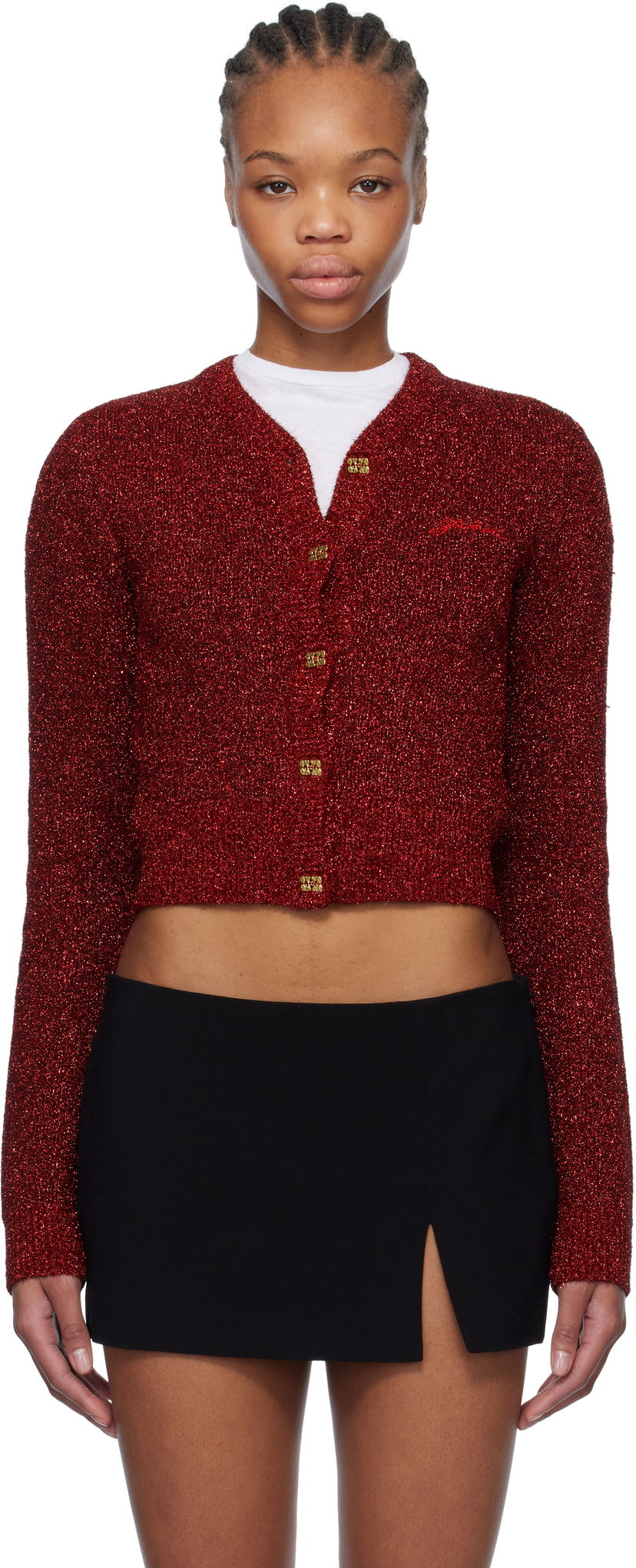 Cветр GANNI Ganni Sparkle Short Cardigan Червоний | K2367