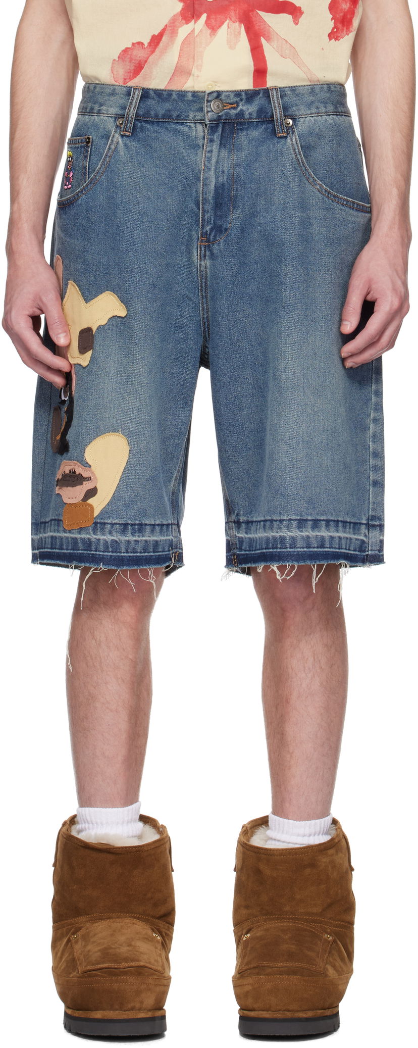 Шорти KidSuper KidSuper Face Patchwork Baggy Denim Shorts Синій | SS25-PT-07