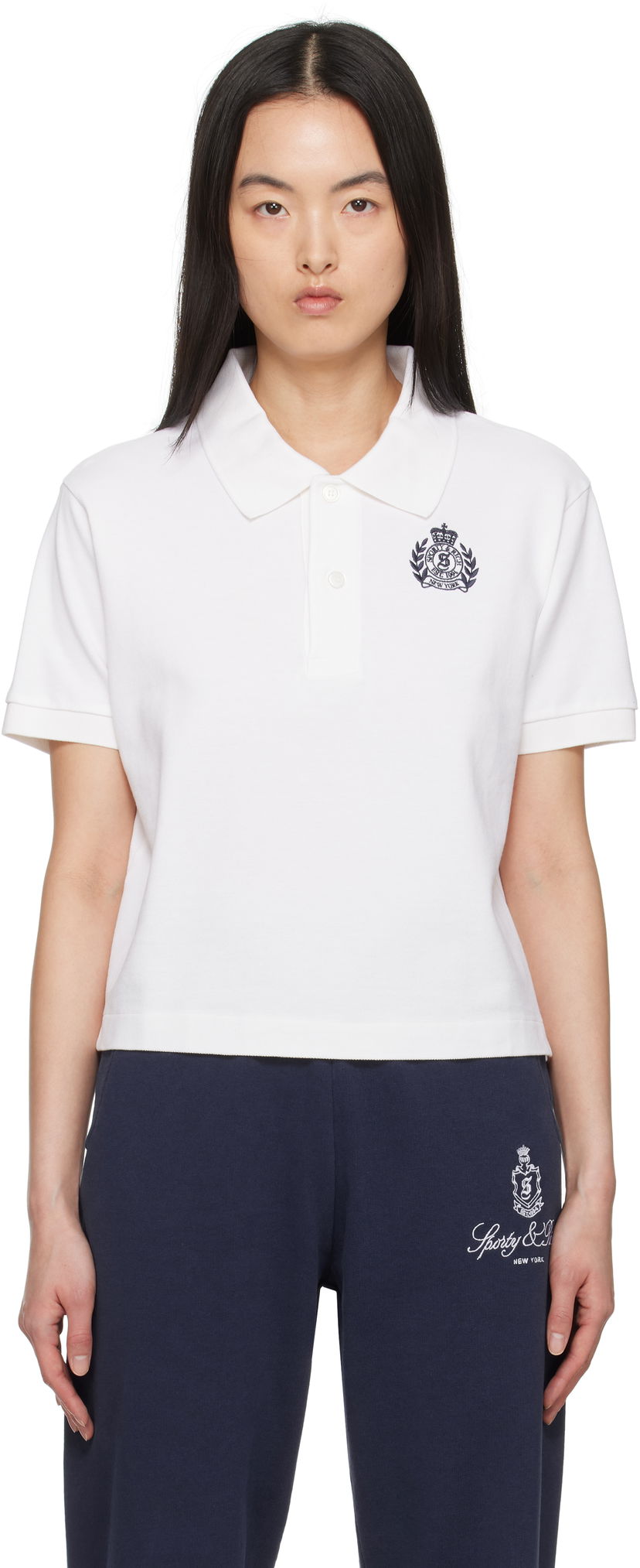 Сорочка поло Sporty & Rich Sporty & Rich H&W Crest Pique Polo білий | TO085606241WH01
