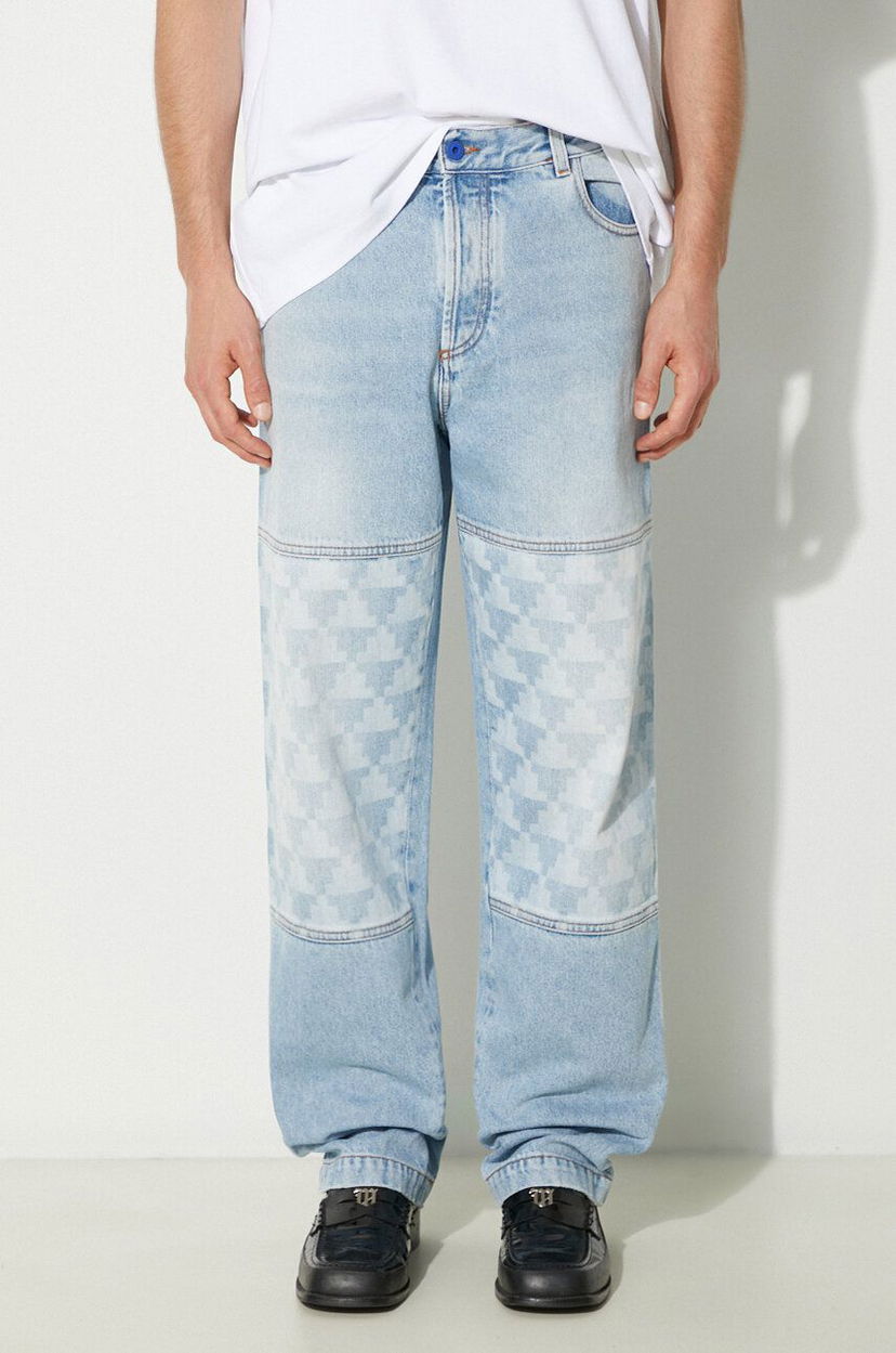 Джинси Marcelo Burlon Straight-Leg Laser Cross Jeans Синій | CMYA030F24DEN0034034