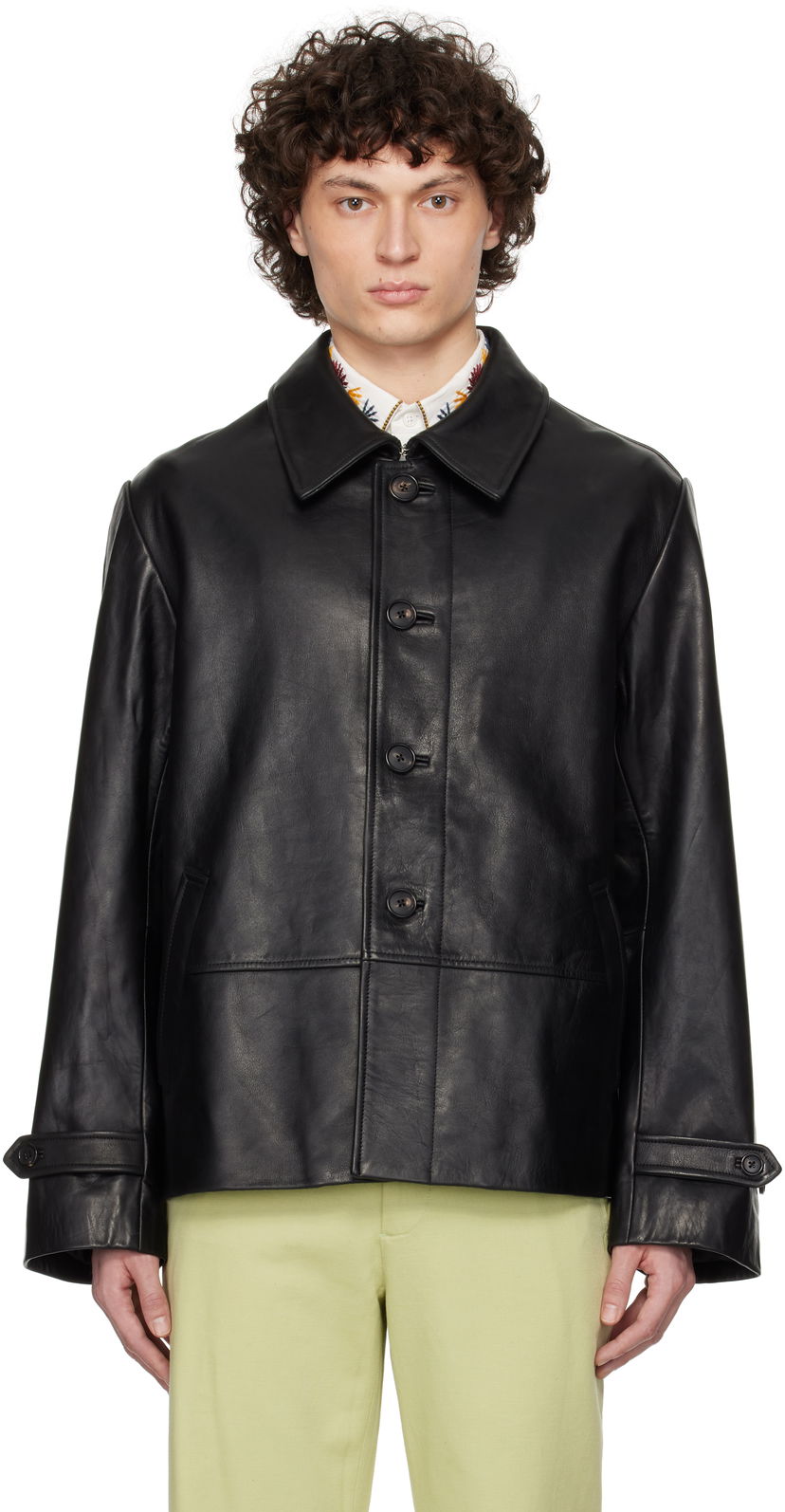 Куртка Bode Bode Cropped Continental Leather Jacket чорний | MRS25OW001
