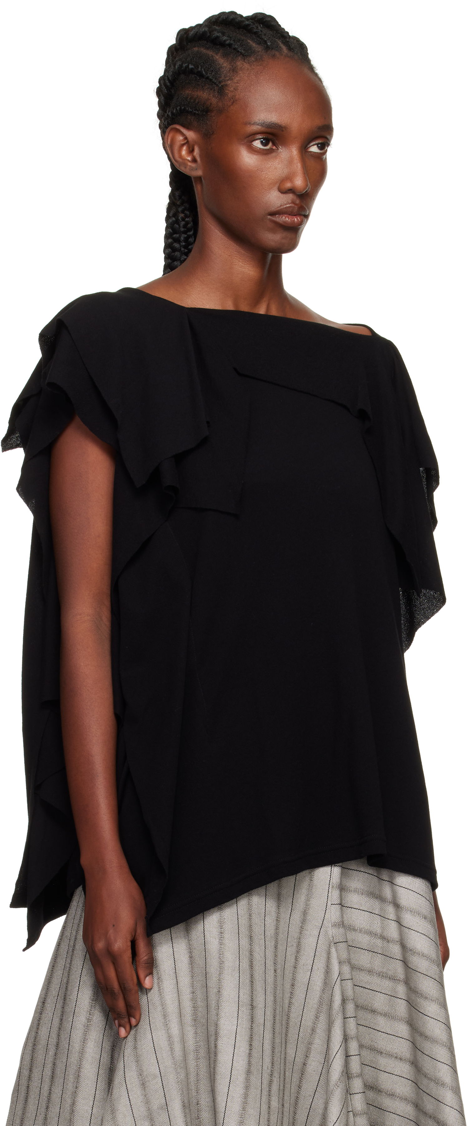 Футболка Yohji Yamamoto YOHJI YAMAMOTO High Twisted Crepe & Interlock Draped T-shirt чорний | FP-T38-082, 1