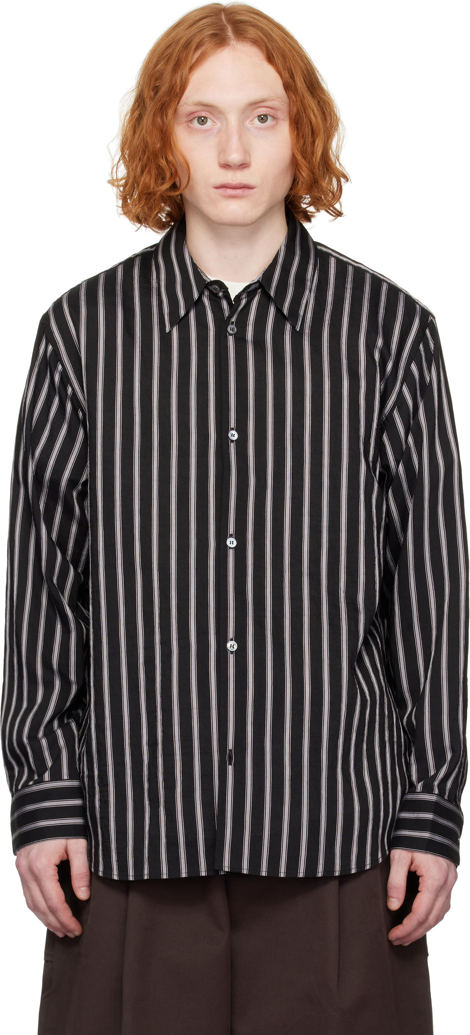 Сорочка Studio Nicholson Studio Nicholson Striped Button-Down Shirt чорний | VIEW SNM - 1126, 0