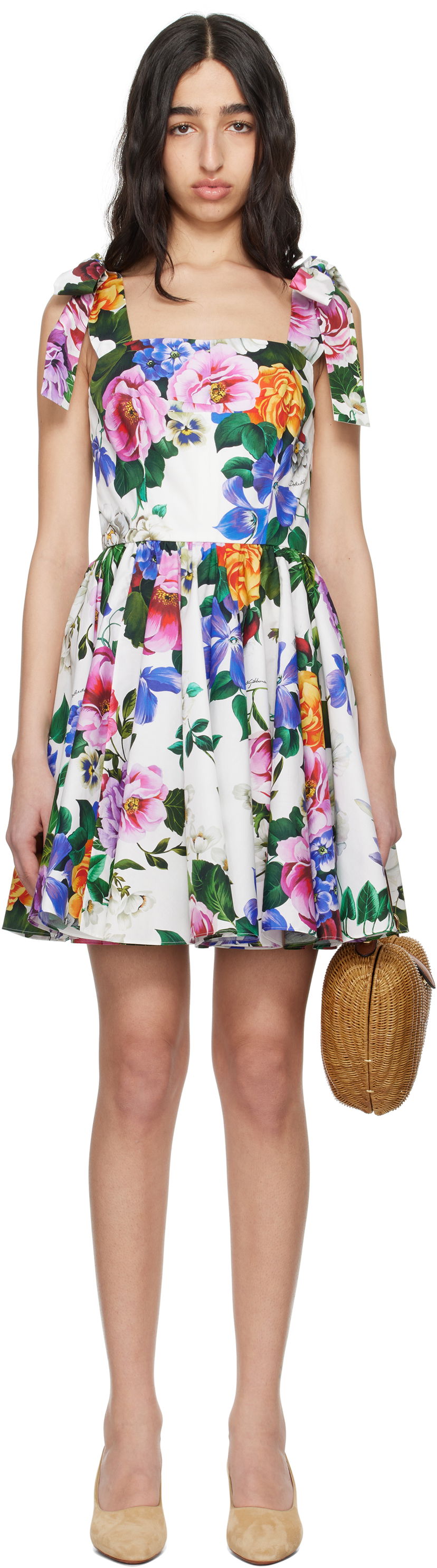 плаття Dolce & Gabbana Dolce&Gabbana Rose-Print Corset Mini Dress білий | F6ZT2T HS5S6