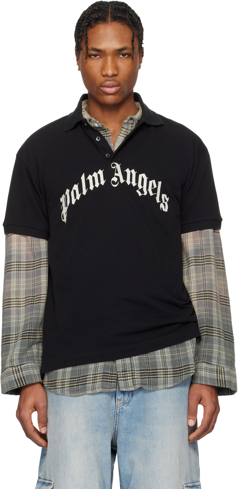 Сорочка поло Palm Angels Palm Angels Curved Logo Polo чорний | PMGB012S25FAB0031003