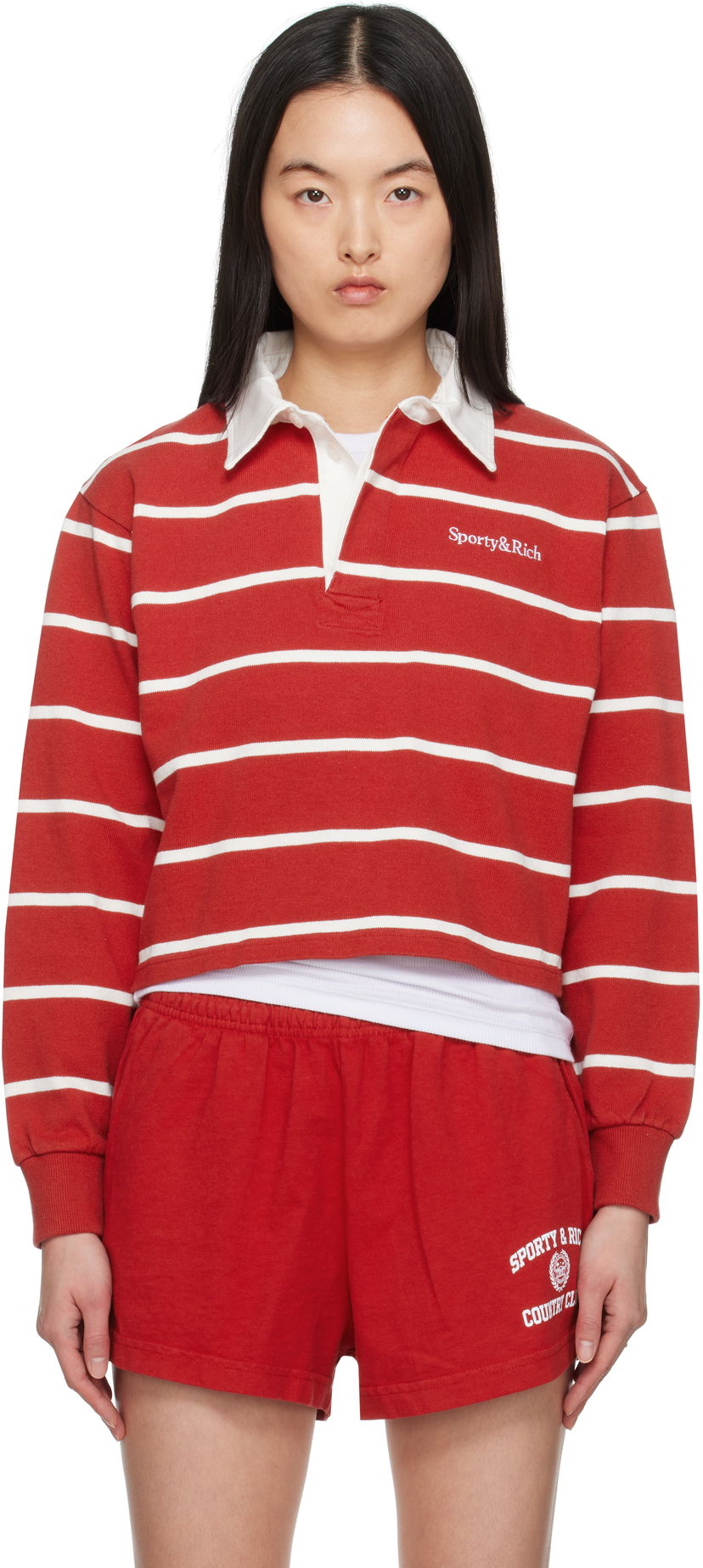 Сорочка поло Sporty & Rich Sporty & Rich Serif Logo Rugby Polo Червоний | ST008606300RE33