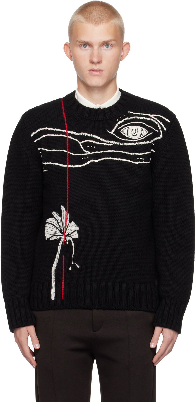 Cветр FERRAGAMO Embroidered Crewneck Sweater чорний | 778348