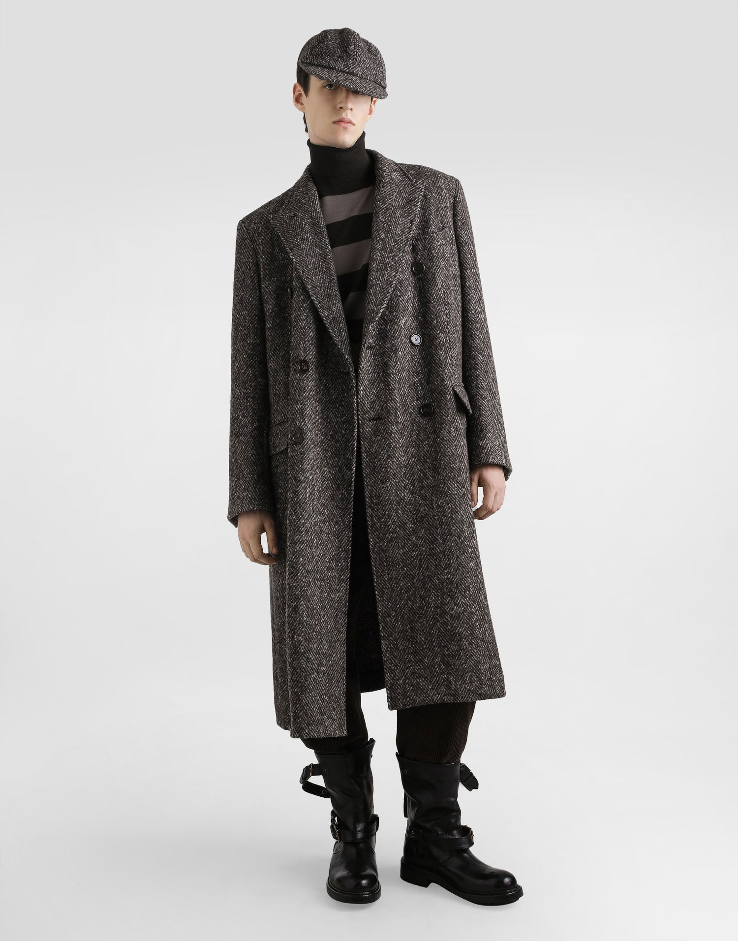 Пальто Dolce & Gabbana Dolce & Gabbana Double-breasted Herringbone Coat Сірий | G038ZTFC2FDS8030, 1