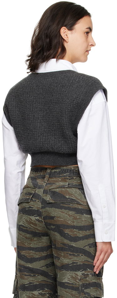 Cветр Alexander Wang Alexanderwang.t Layered Cropped Vest with V-Neck and Button-Down Shirt Сірий | 4KC4231003, 2