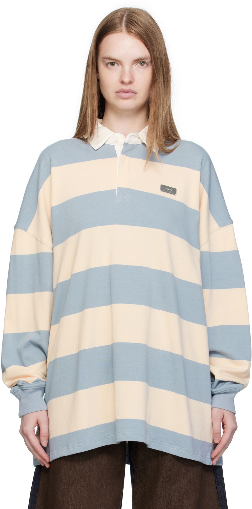 Сорочка поло Ksubi Ksubi Rugged Ruby Striped Long Sleeve Polo Синій | WFA25TE023