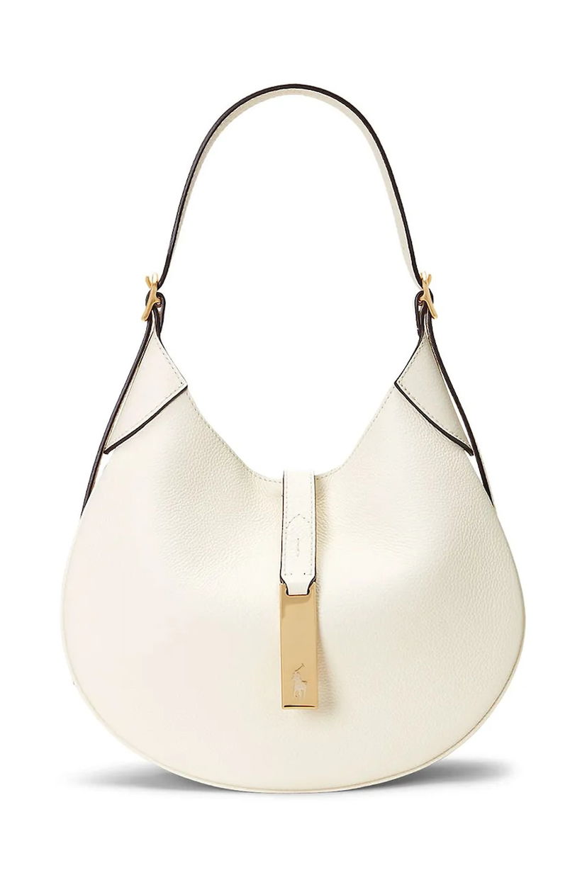 Сумочка Polo by Ralph Lauren Pebbled Leather Hobo Bag with Gold-Tone Bar Detail білий | 428944016