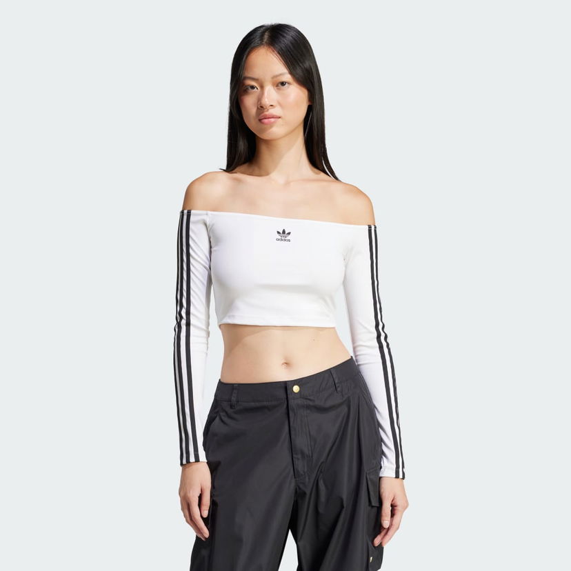 Кроп-топи adidas Performance Off Shoulder Long Sleeve Crop Top білий | JD0275