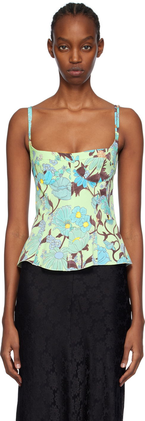 Безрукавка Stella McCartney Stella McCartney Floral Print Peplum Camisole Зелений | 6T01583DS300