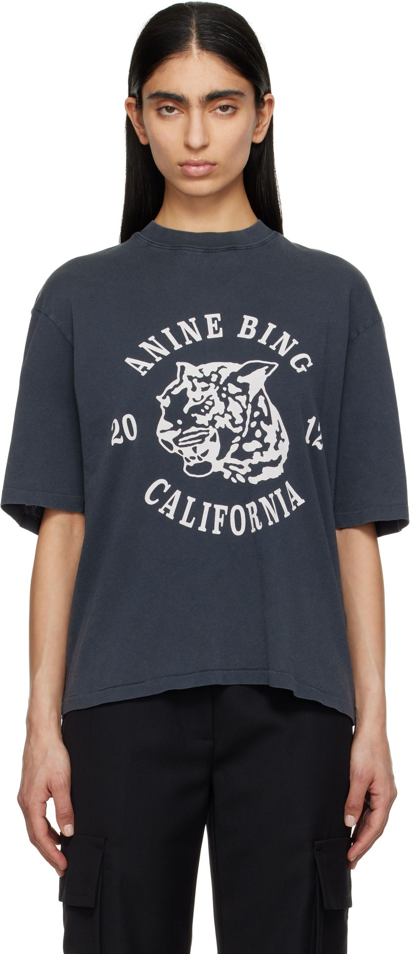Кроп-топи Anine Bing Anine Bing Avi Collegiate Leopard T-Shirt Сірий | A-08-10922-BLK5