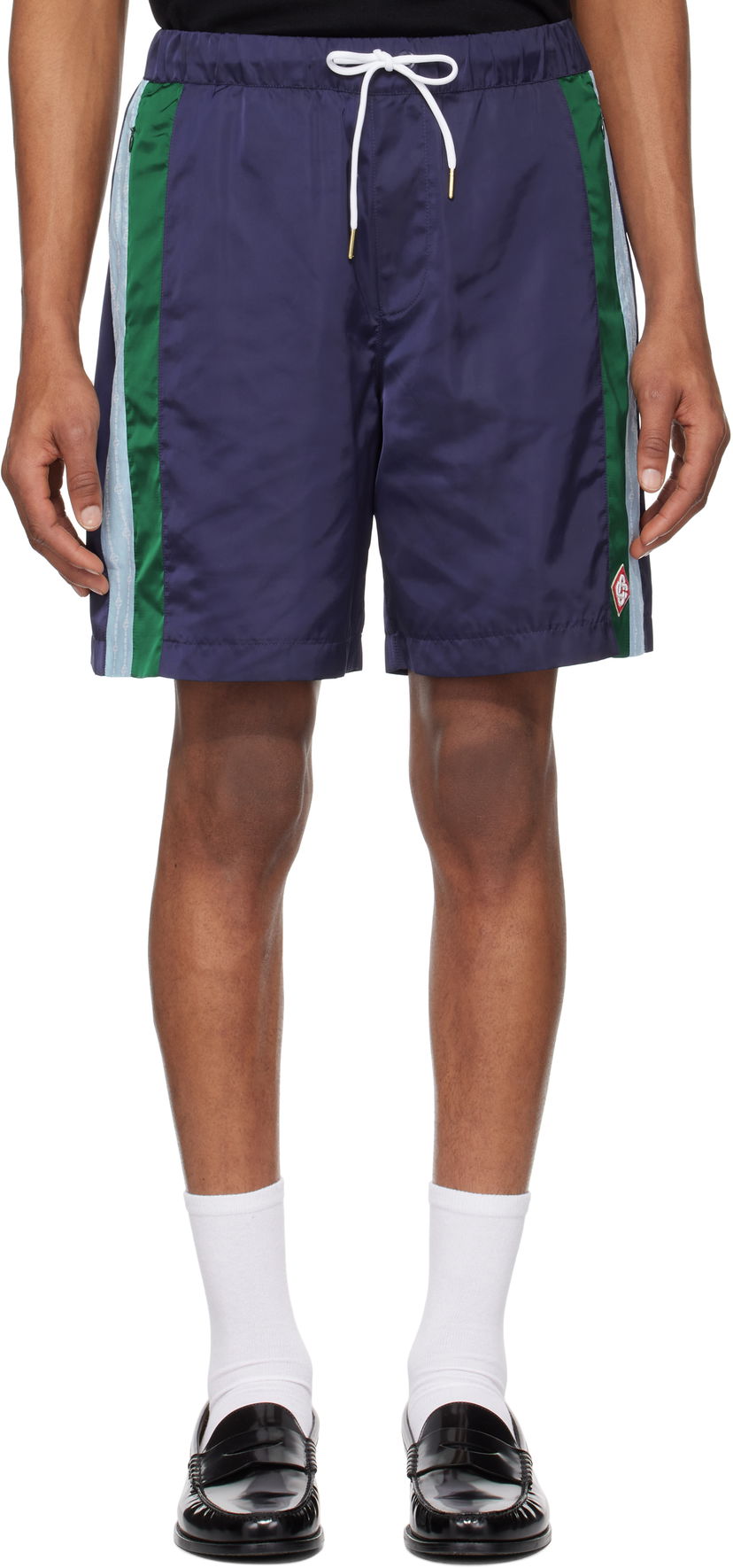 Шорти Casablanca Casablanca Pinstripe Laurel Track Shorts темно-синій | MS25-TR-273-01
