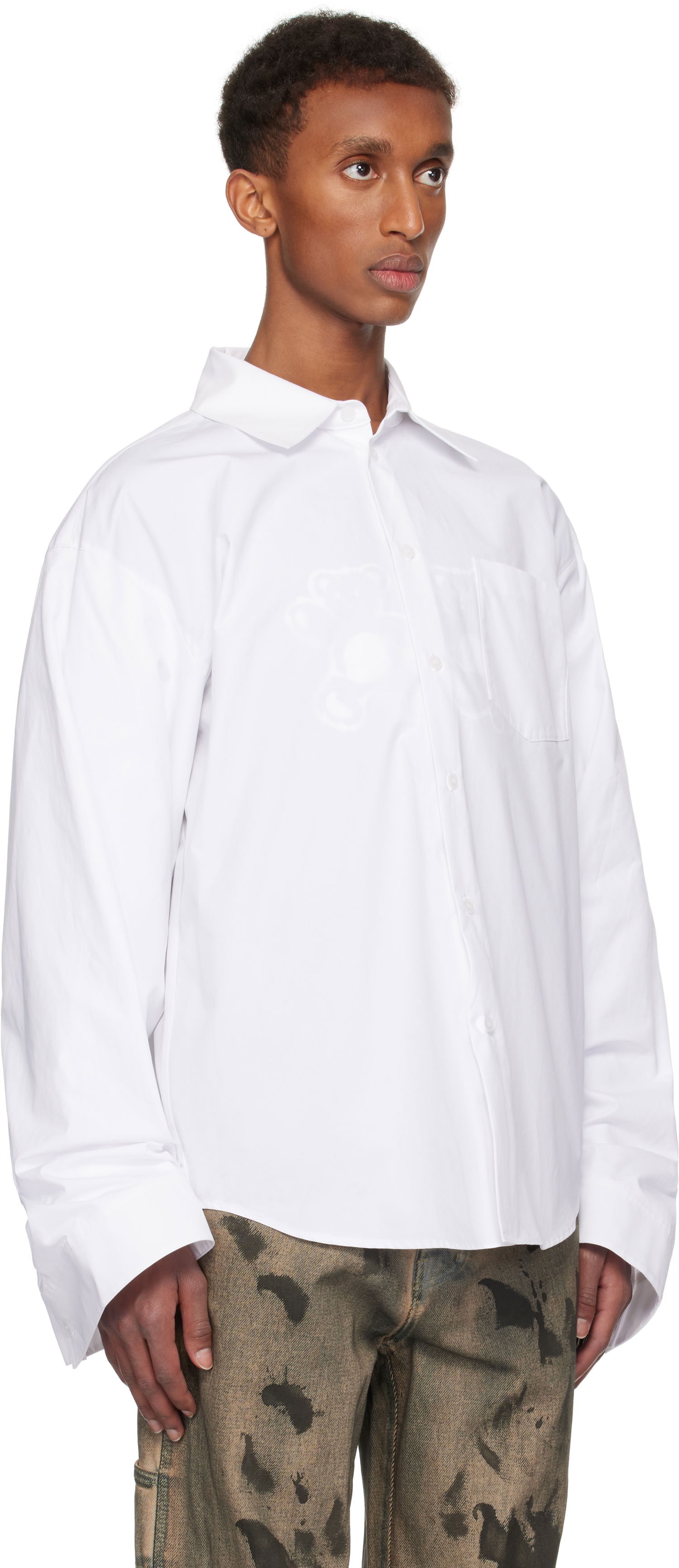 Сорочка We11done We11done Twisted Sleeve Button-Up Shirt білий | WD-SH3-24-110-U-WH, 1