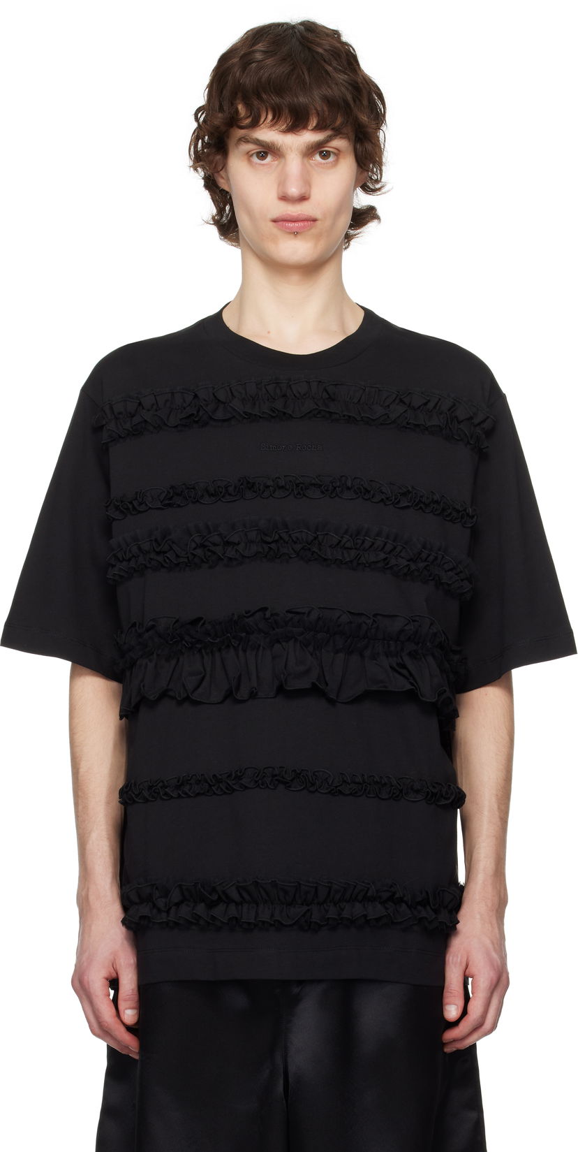 Футболка Simone Rocha Simone Rocha Ruffle Frill T-Shirt чорний | 5325 0553