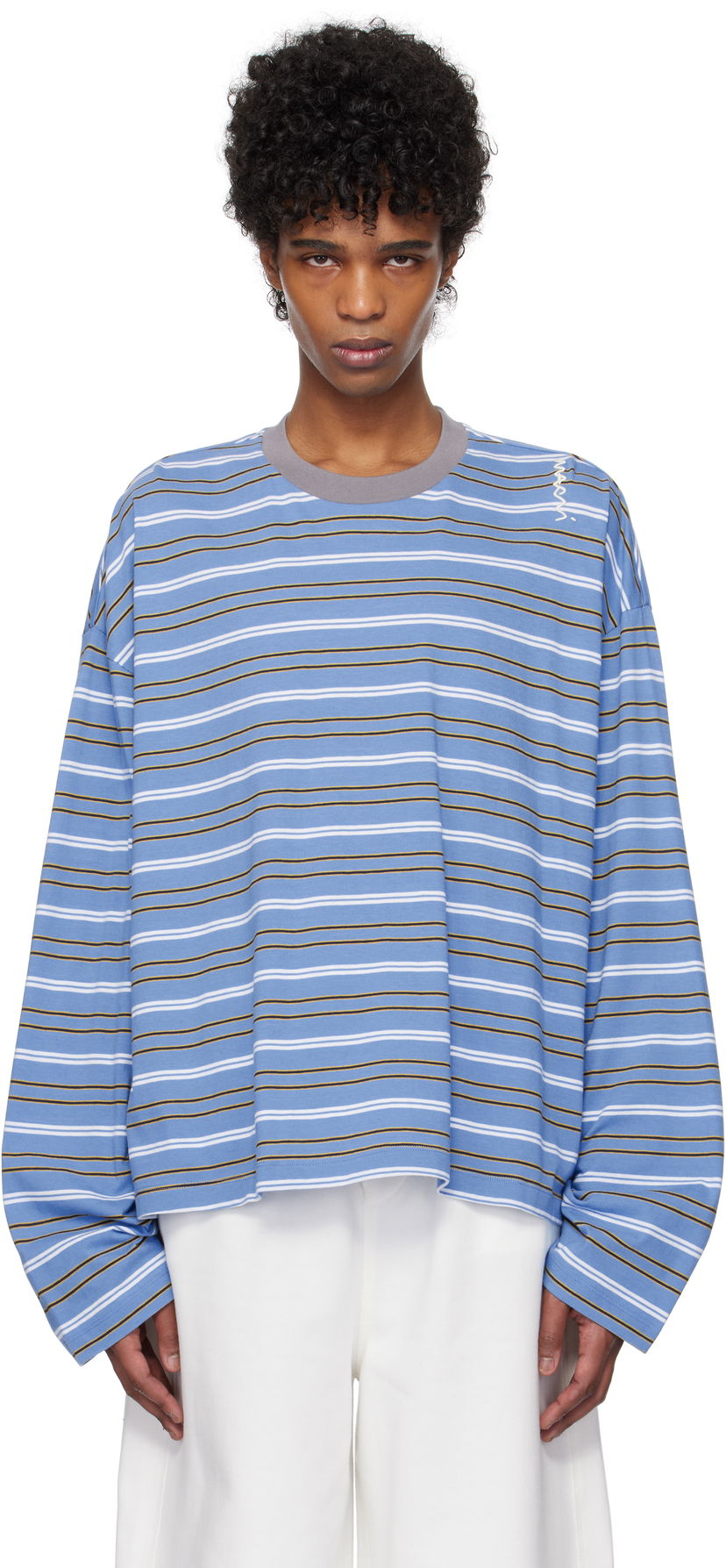 Cветр Marni Marni Striped Long Sleeve T-Shirt Синій | HUMU0325S0 UTC452