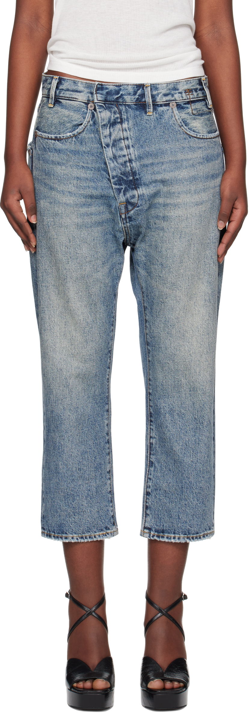 Джинси R13 R13 Exene Cropped Distressed Jeans Синій | R13WD139-D213A