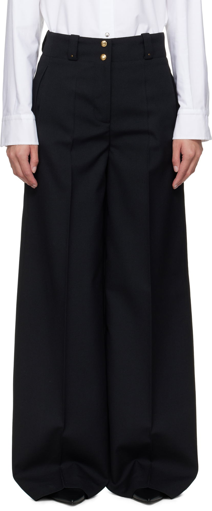Штани Moncler Moncler Wool Wide-Leg Trousers чорний | K20932A00007597SZ