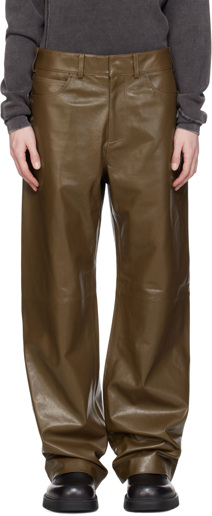 Штани Entire Studios Entire Studios Straight Leg Leather Pants Зелений | ESU-S25-13007-PE