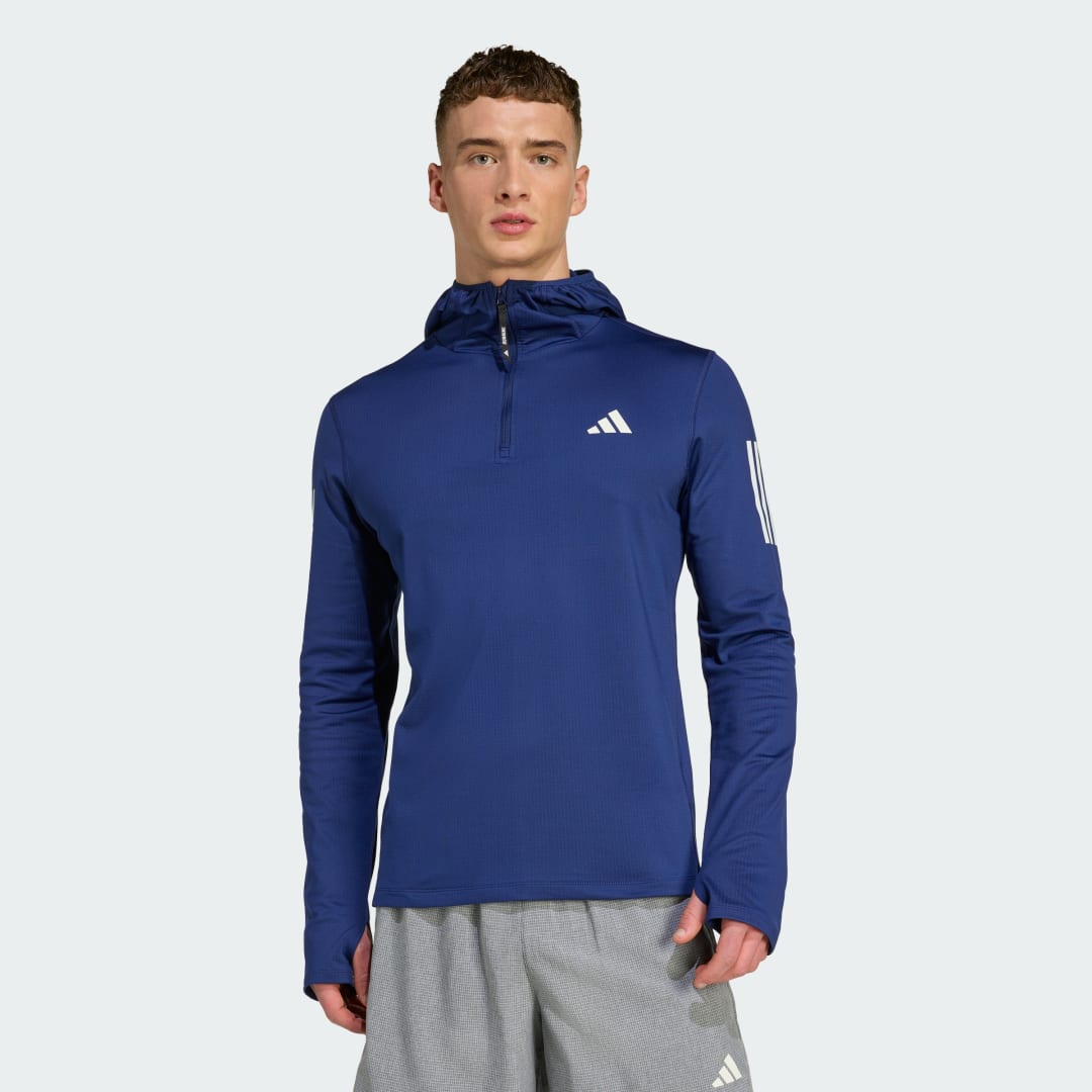 Світшоти adidas Performance Own The Run Winterized Hooded Quarter-Zip Running Top Синій | JW9656, 0