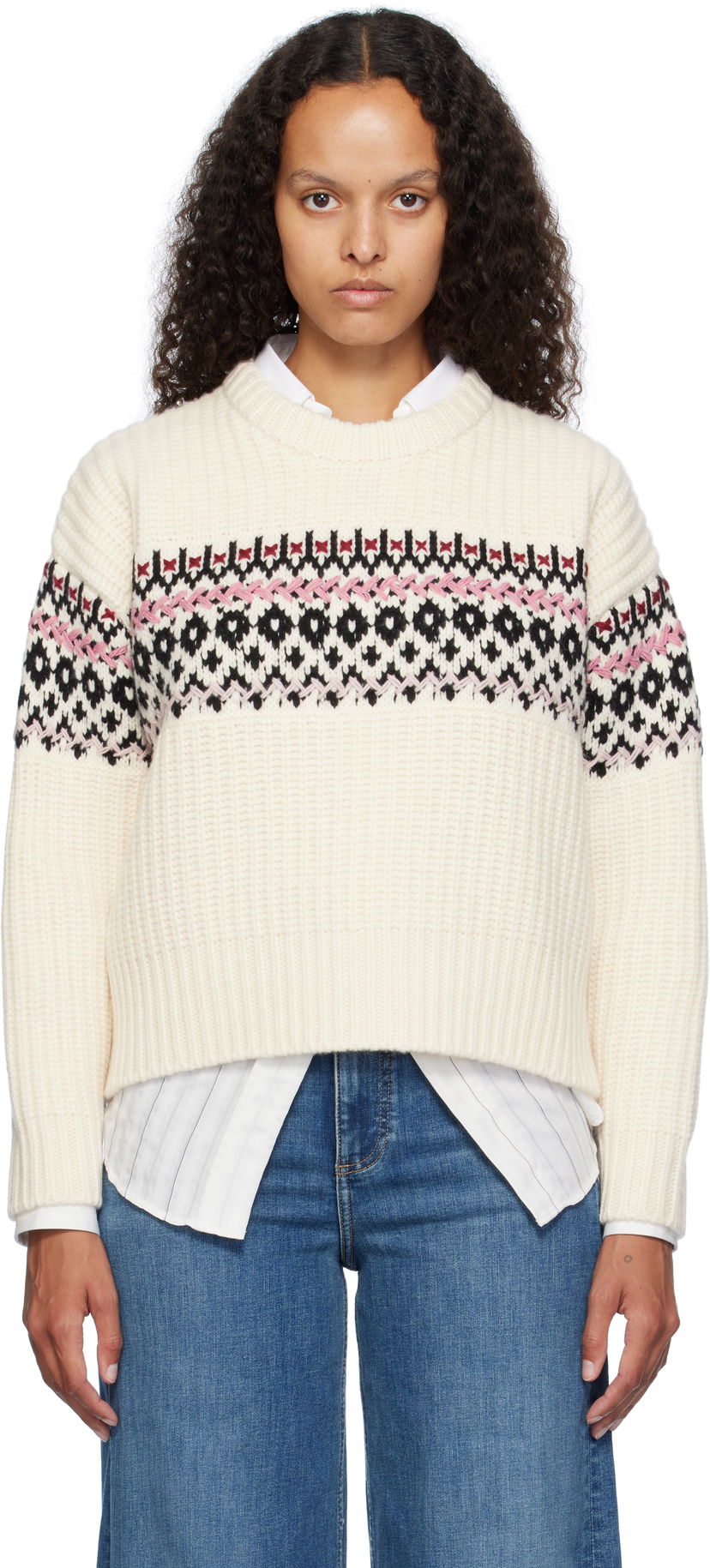 Cветр rag & bone rag & bone Leigh Fair Isle Sweater білий | WAS24F015EC15