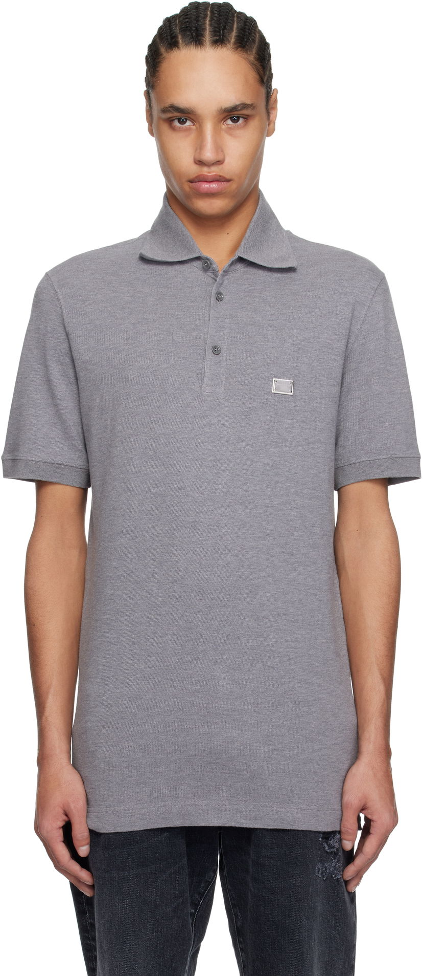 Сорочка поло Dolce & Gabbana Dolce&Gabbana Cotton Polo with Metal Tag Сірий | G8SN1TFU7EN