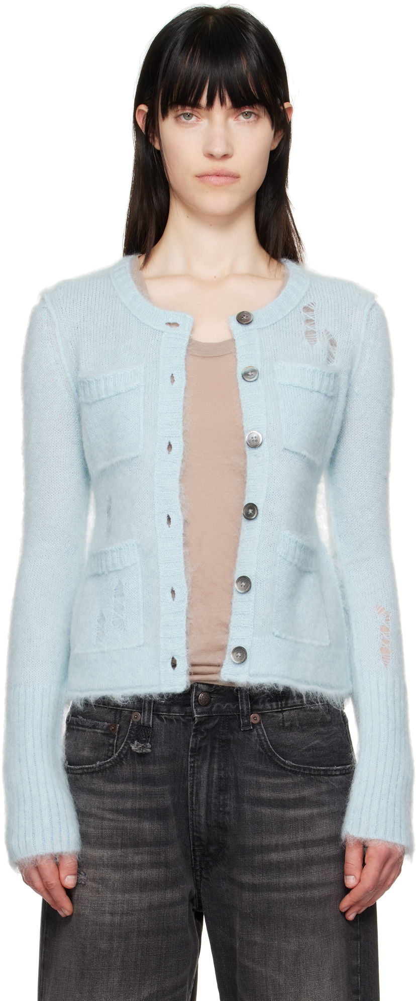 Cветр R13 R13 Elongated Shrunken Cardigan Синій | R13WY258-Y027A