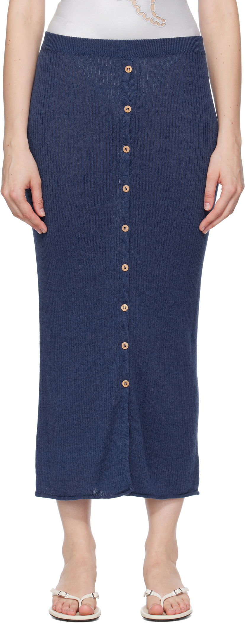 Спідниця Baserange Baserange Ribbed Knit Midi Skirt with Button Closure темно-синій | SKDR-LI-SU25