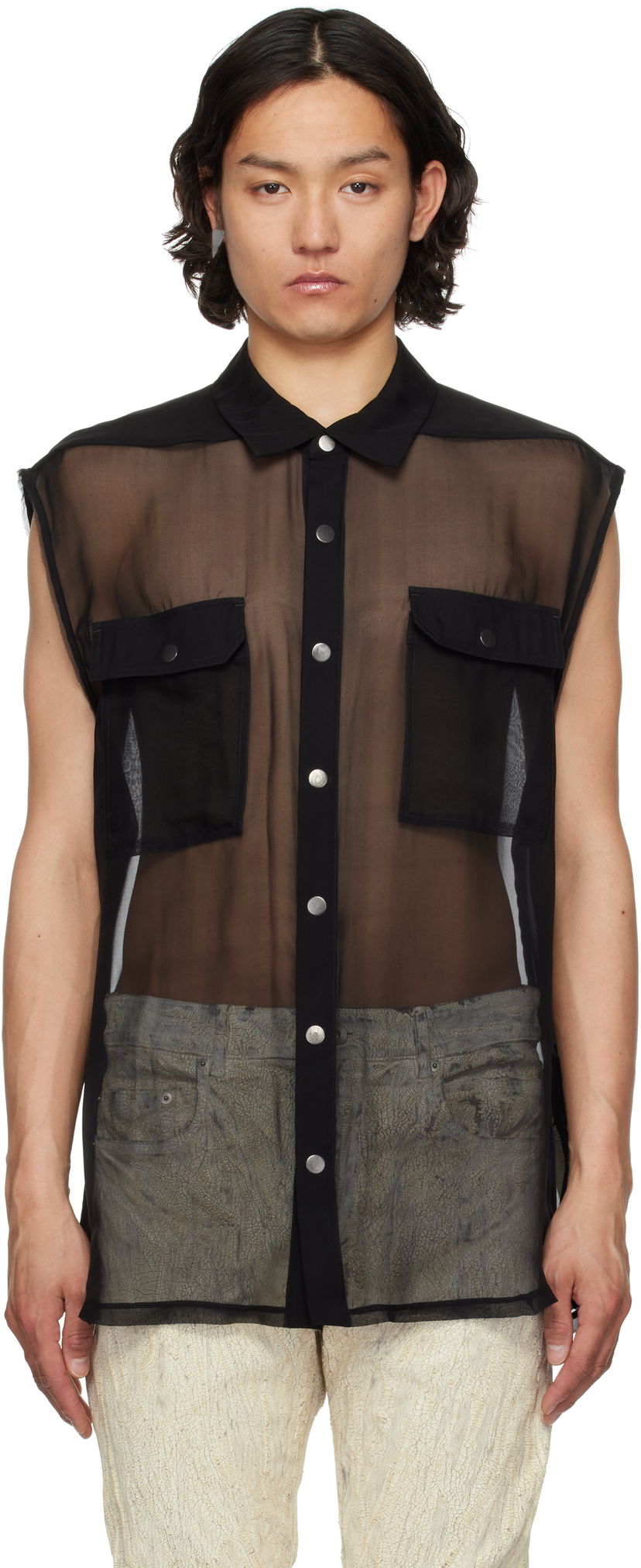 Сорочка Rick Owens Rick Owens Hollywood Jumbo Sleeveless Shirt чорний | RR01E5239 S