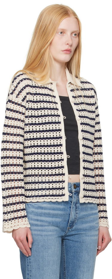 Cветр rag & bone rag & bone Khloe Striped Open-Knit Cardigan бежевий | WAS25P060BR60, 1