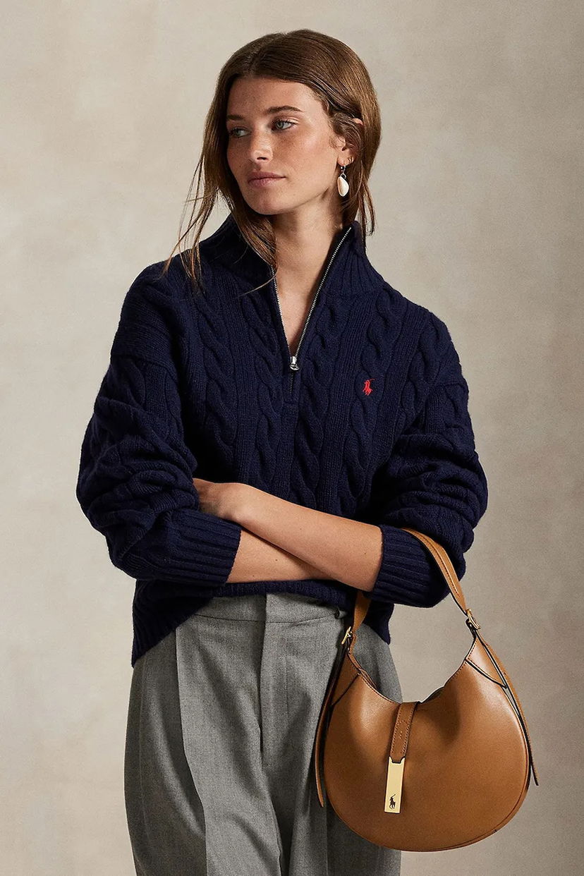 Cветр Polo by Ralph Lauren Polo Ralph Lauren Cable-Knit Half-Zip Sweater темно-синій | 211972130